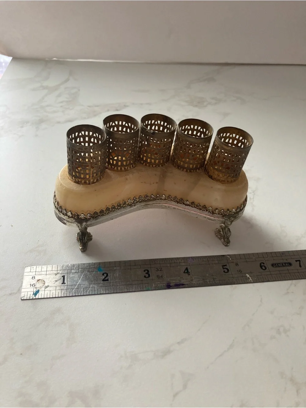 Vintage Brass and Ivory lipstick Holder Stand